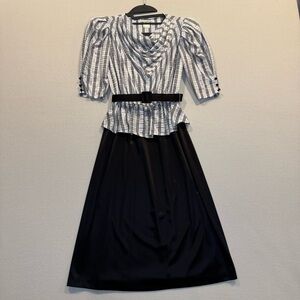 Vintage 80s Pea Patch New York White Blouse And black Skirt Connected Women's 3
